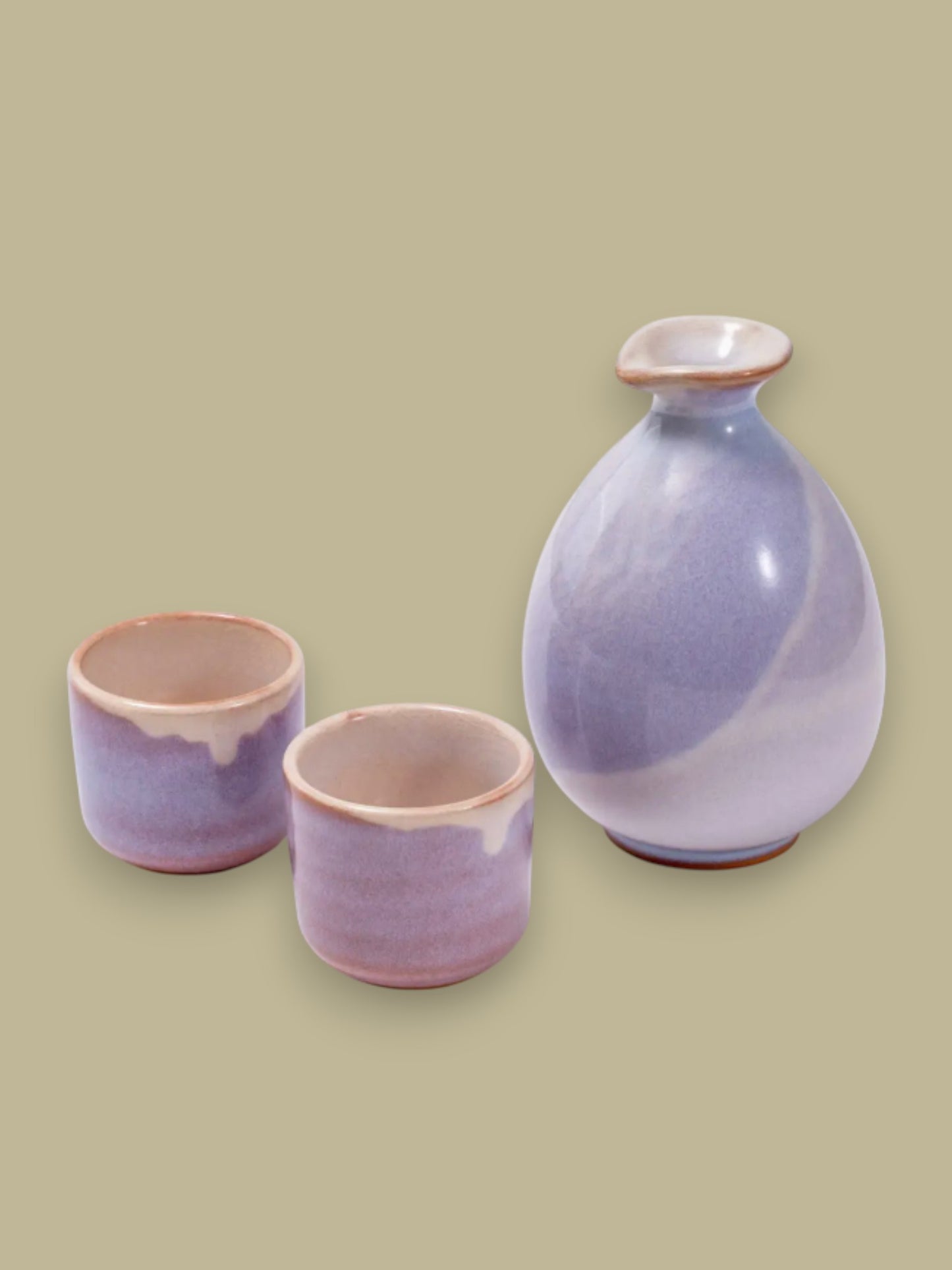 Handmade Japanese Hagi Ware Sake Bottle and Cups Set