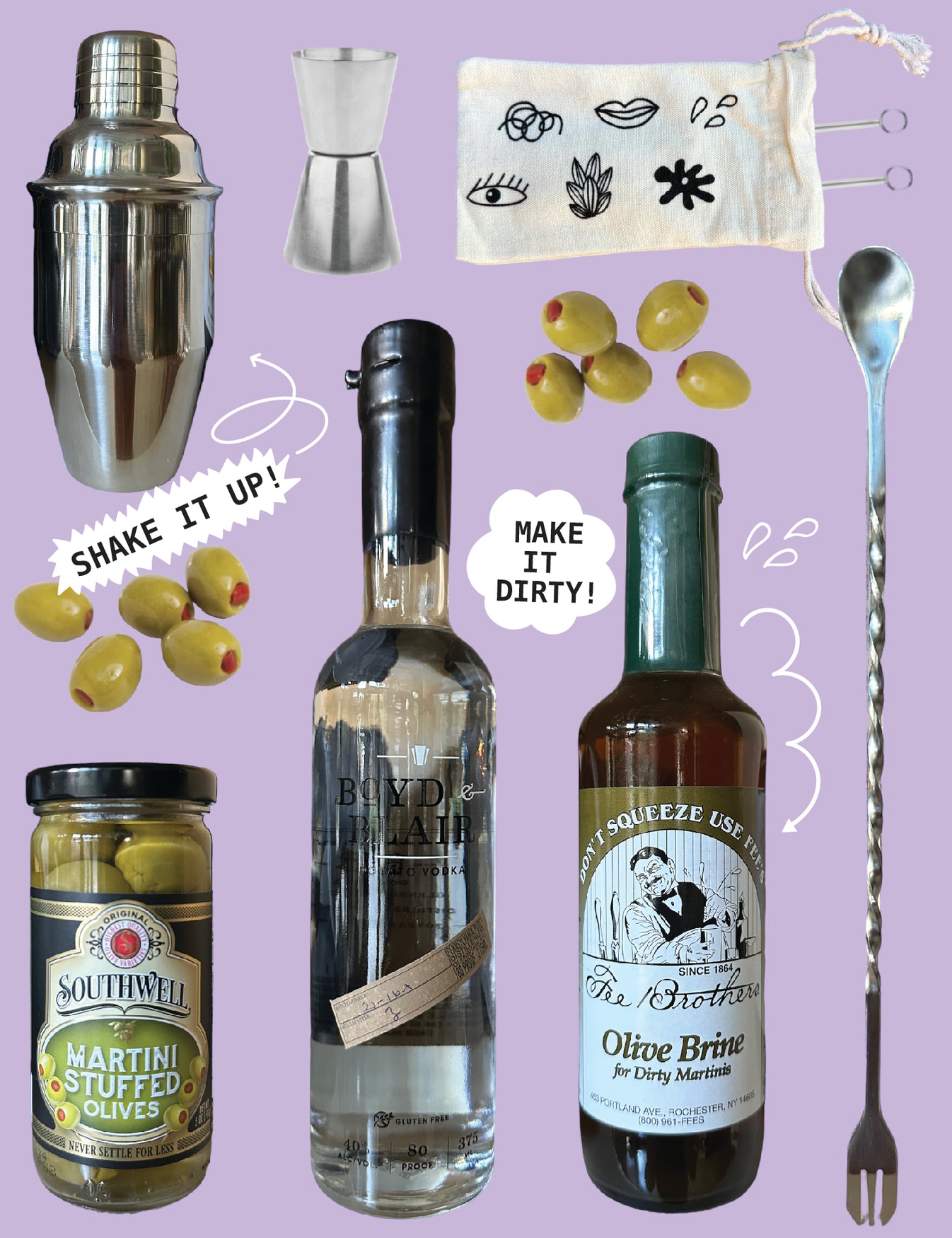 The Dirty Martini Cocktail Gift Set Flask & Field