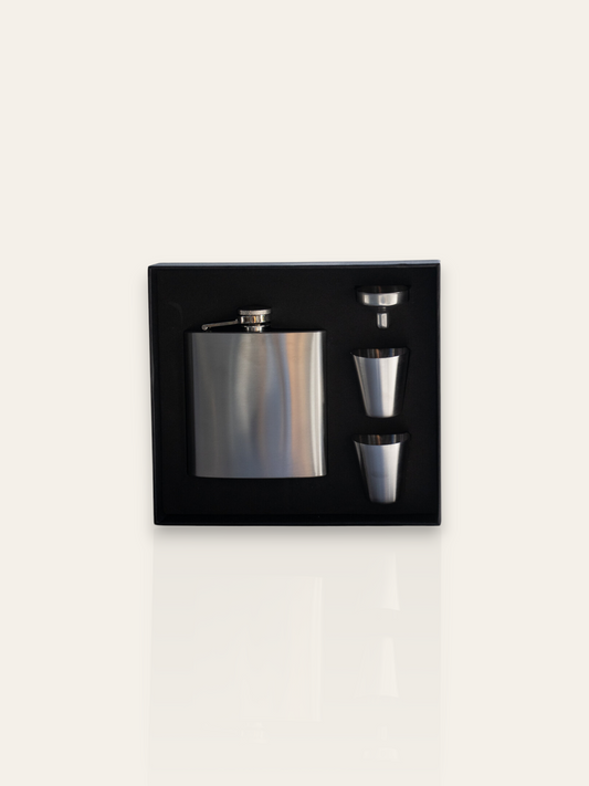 Silver Fiasco Flask & Shot Glass Gift Box